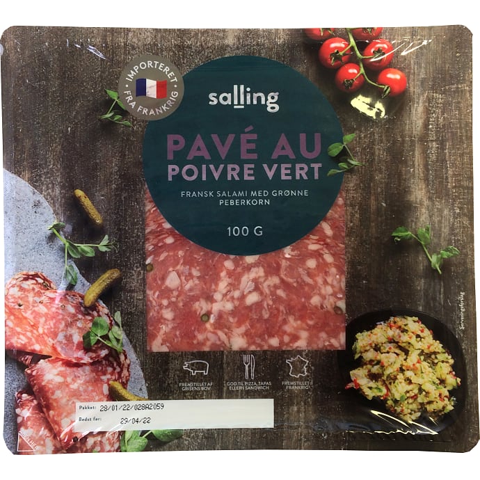 Tørret fransk salami m. grøn peber i skiver