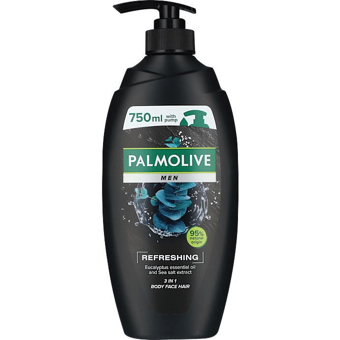 3-i-1 shower gel m. eukalyptusolie og havsalt m. pumpe