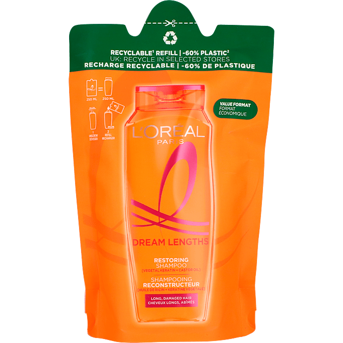 Restoring shampoo m. keratin og castorolie langt skadet hår refill