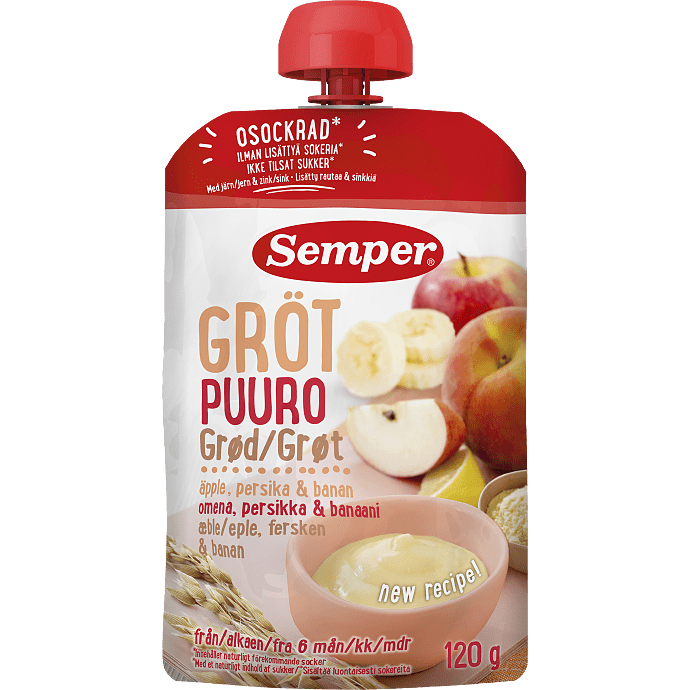 Grødsmoothie m. æble og fersken fra 6 mdr.