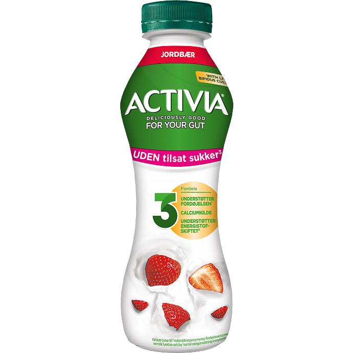 Drikkeyoghurt m. jordbær 0.9 % fedt u. tilsat sukker