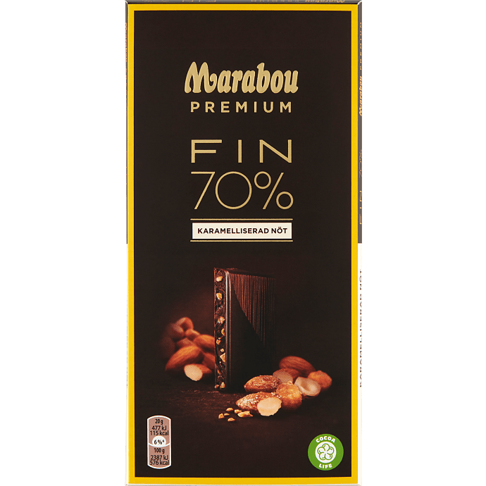 Mørk chokolade 70% kakao m. karamelliserede nødder