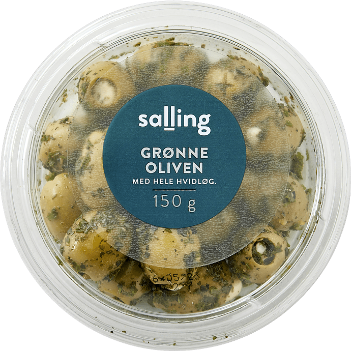 Grønne oliven m. hele hvidløg