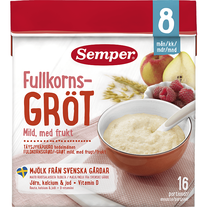 Fuldkornsgrød m. frugt fra 8 mdr.