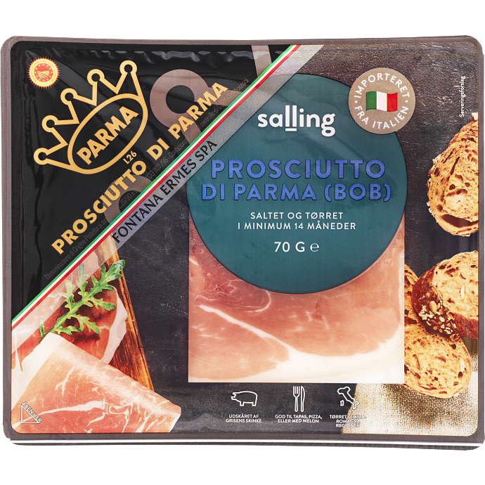 Saltet og tørret italiensk parmaskinke i skiver