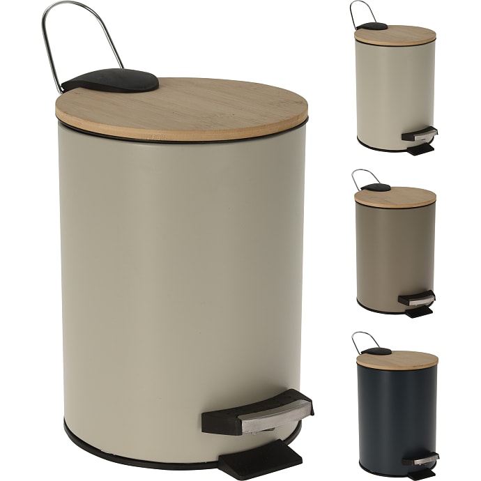 Pedalspand m. bambuslåg 3 liter – flere varianter - assorteret
