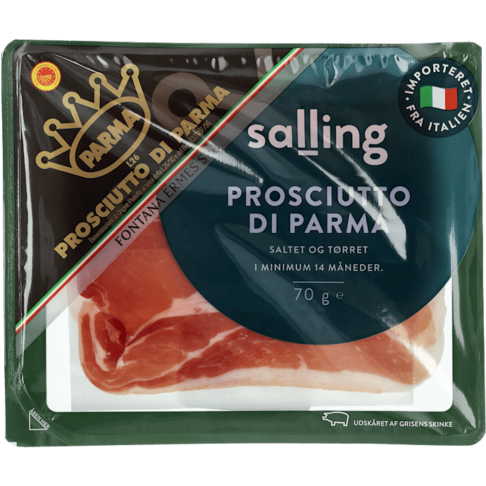Saltet og tørret italiensk parmaskinke i skiver