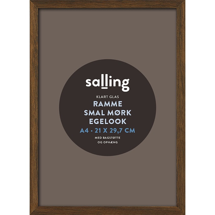 Ramme i mørk egetræslook m. glas - 21x29,7 cm