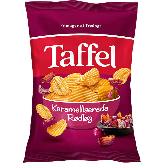 Chips m. karamelliserede rødløg