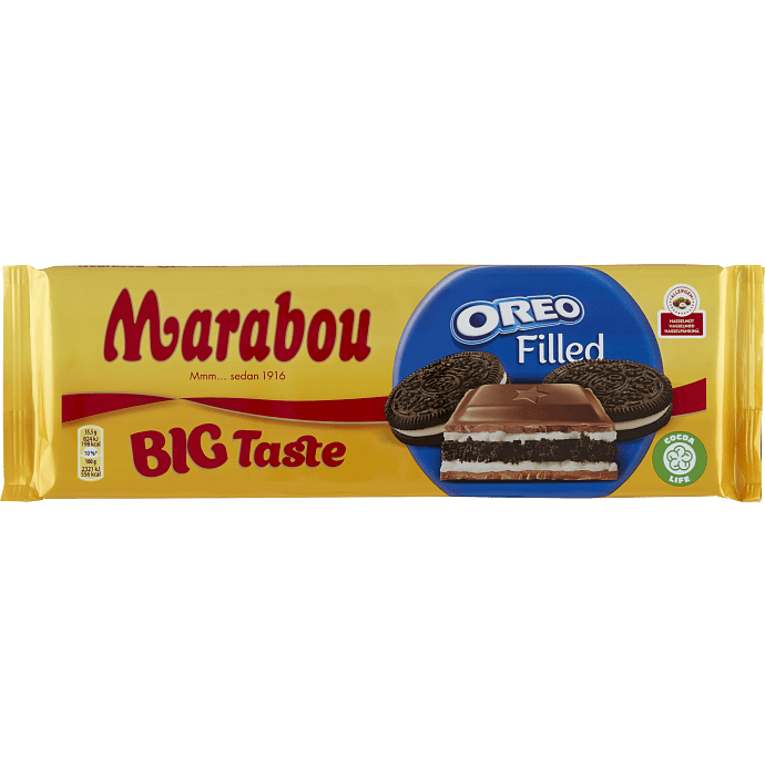 Mælkechokolade m. kakaokiks og cremefyld m. vaniljesmag
