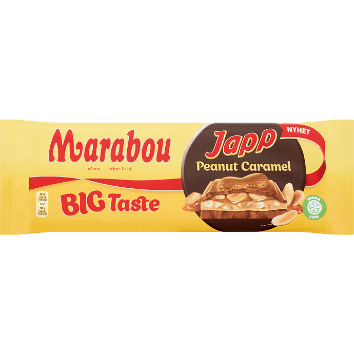 Mælkechokolade m. jordnødde- og karamelfyld og puffede ris