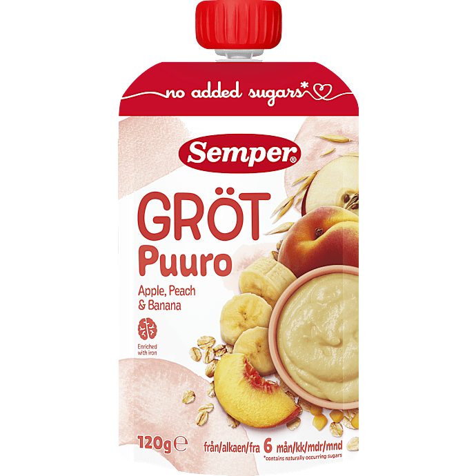 Grødsmoothie m. æble og fersken fra 6 mdr.