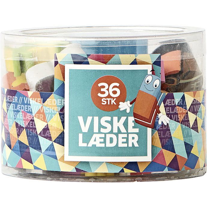 Viskelæder mix i drum 36 stk.