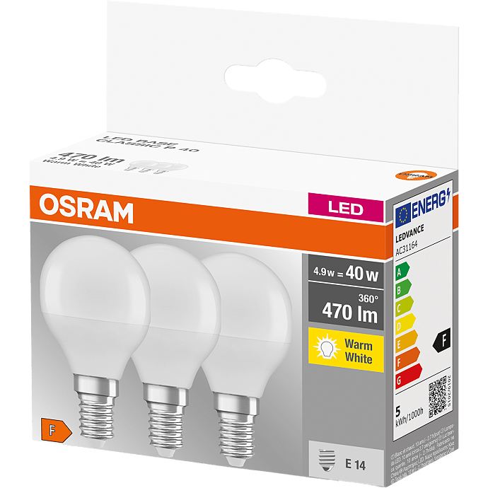 Osram 3 pak LED kronepærer 5,5W - varmt hvidt lys