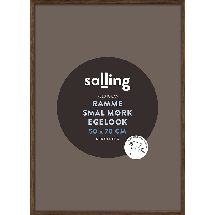 Ramme i mørk egetræslook m. plexiglas - 50x70 cm