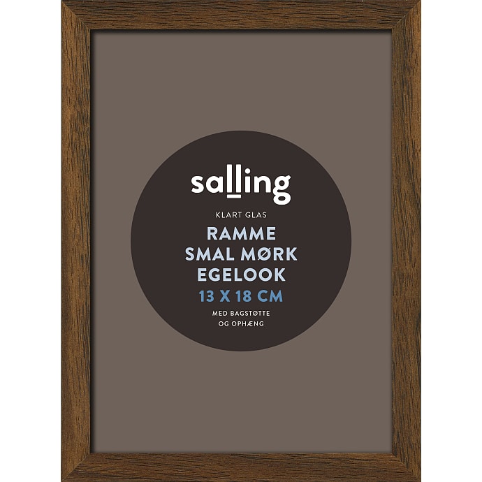 Ramme i mørk egetræslook m. glas - 13x18 cm