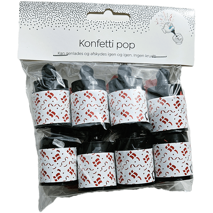 Konfettipoppere med genfyld 8-pak - Rød/Hvid