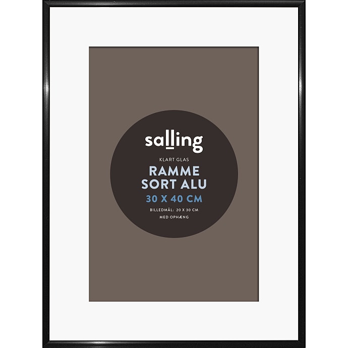 Sort passepartout ramme m. glas - 30x40 cm