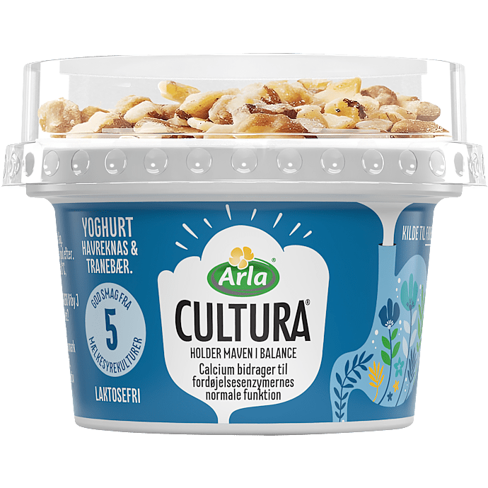 Yoghurt naturel m. havreknas og tranebær 2,6% fedt laktosefri
