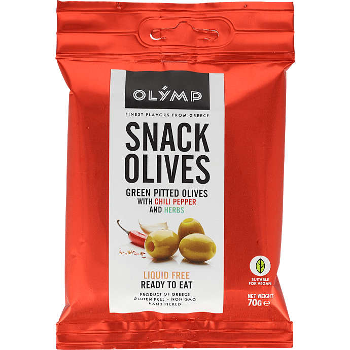 Grønne oliven u. sten m. chili og urter