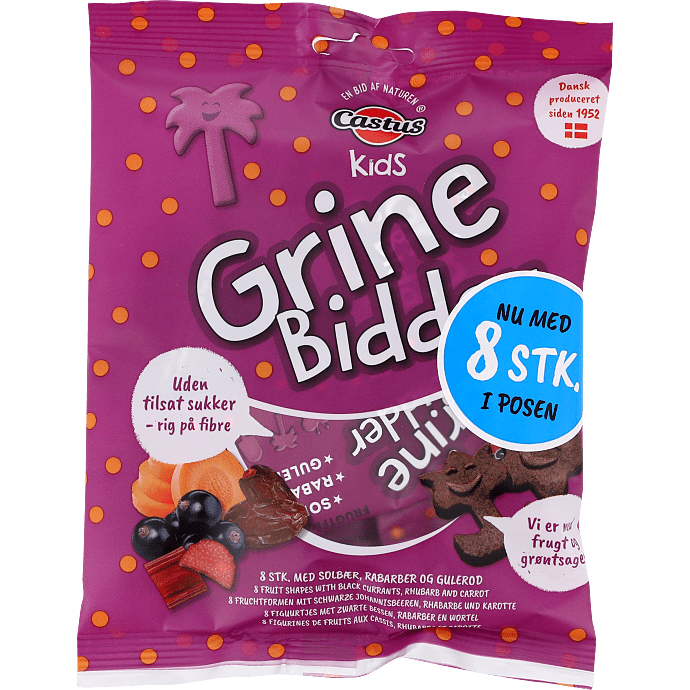 Frugtsnacks m. solbær, rabarber og gulerod
