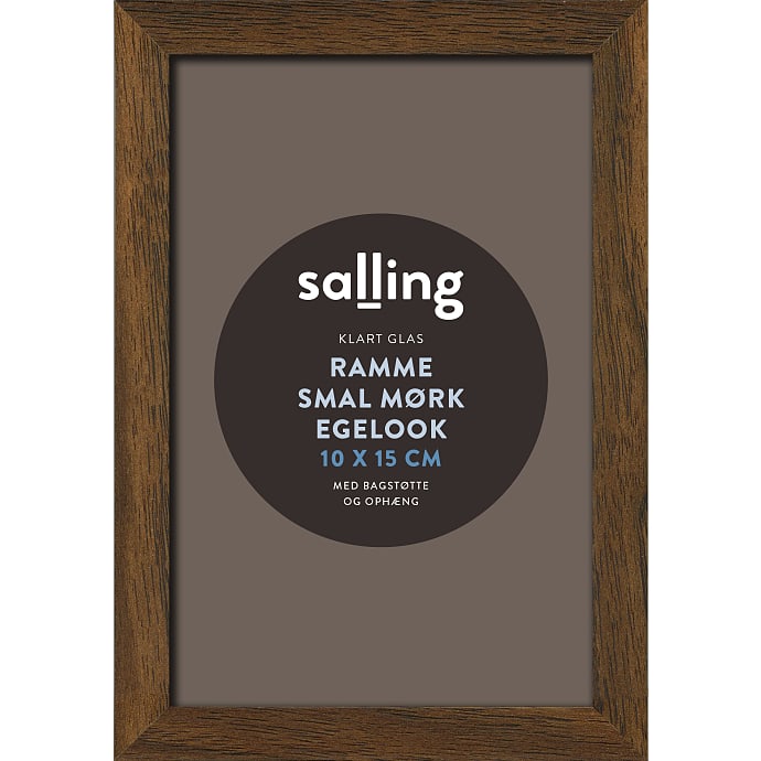 Ramme i mørk egetræslook m. glas - 10x15 cm