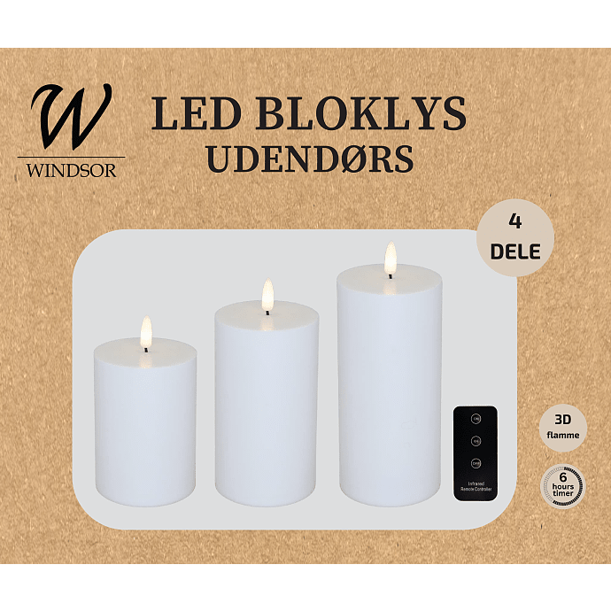 Windsor udendørs LED bloklys 3-pak - hvid
