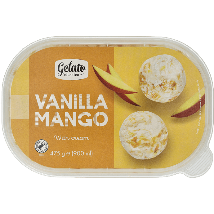 Mælkeis m. vanilje- og mangosmag