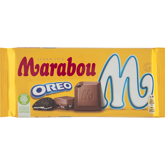 Mælkechokolade m. kakaokiks og cremefyld m. vaniljesmag