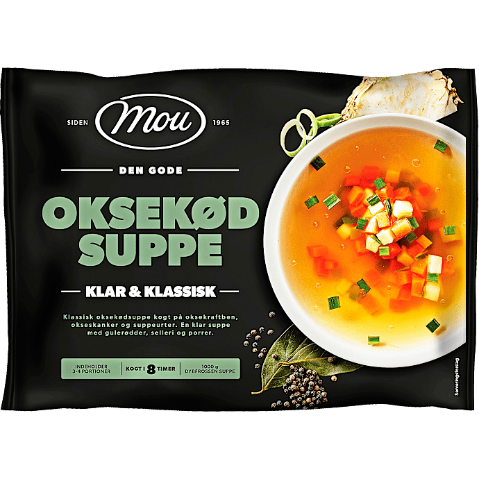 Klar oksekødssuppe m. gulerødder, selleri og porrer