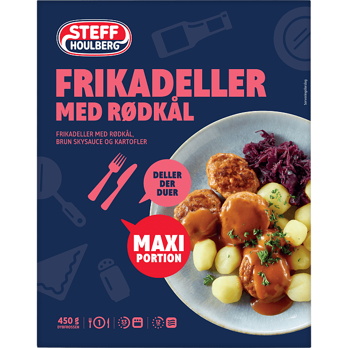 Frikadeller m. rødkål og kartofler