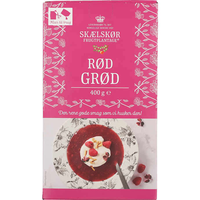 Rødgrød m. jordbær, hindbær og rabarber