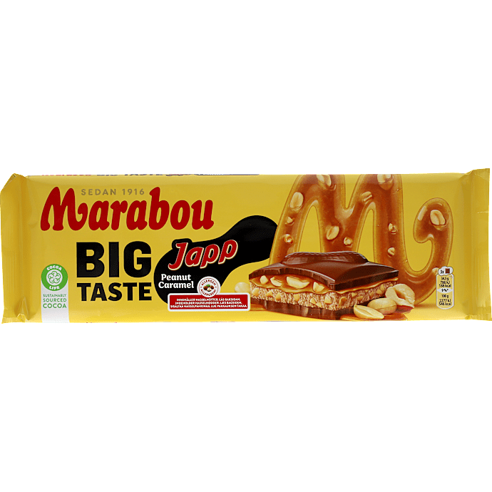 Mælkechokolade m. jordnødde- og karamelfyld og puffede ris