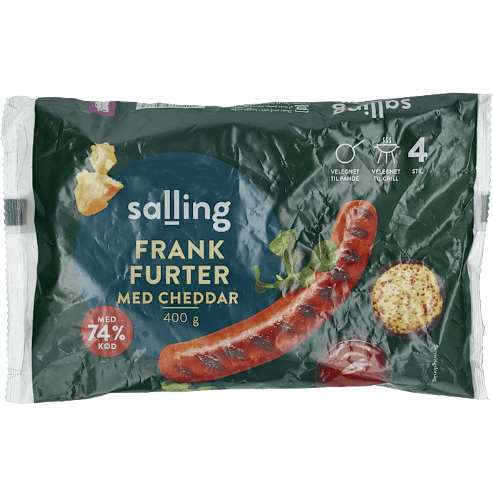 Frankfurtere m. cheddar 74% kød