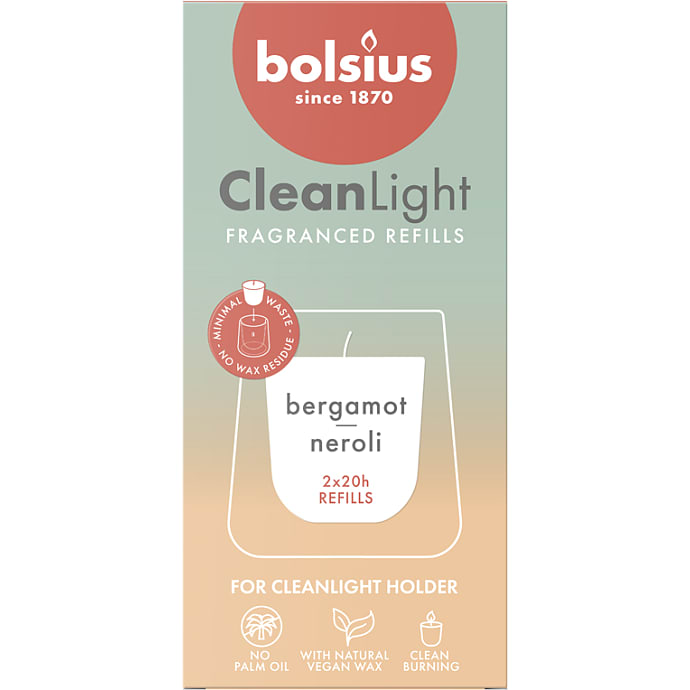 Bolsius Cleanlight refill duftlys 2-pak - bergamot