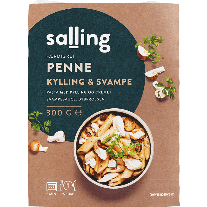 Pasta penne m. kylling og svampe