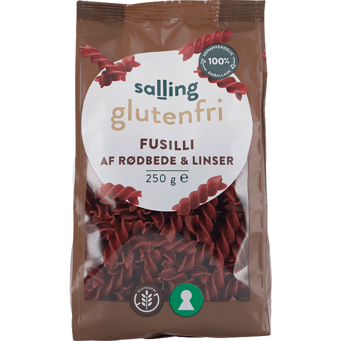 Fusilli af rødbede og linser glutenfri