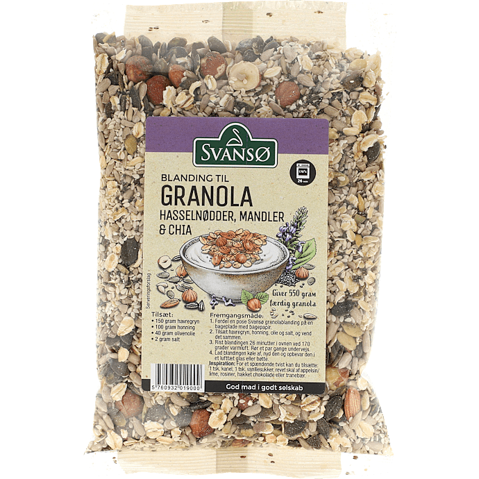 Granola m. hasselnødder, mandler og chiafrø