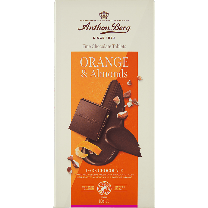 Mørk chokolade med mandel og orangesmag
