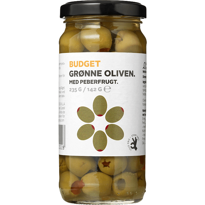 Grønne oliven m. rød peber
