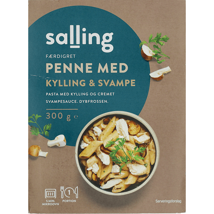 Pasta penne m. kylling og svampe