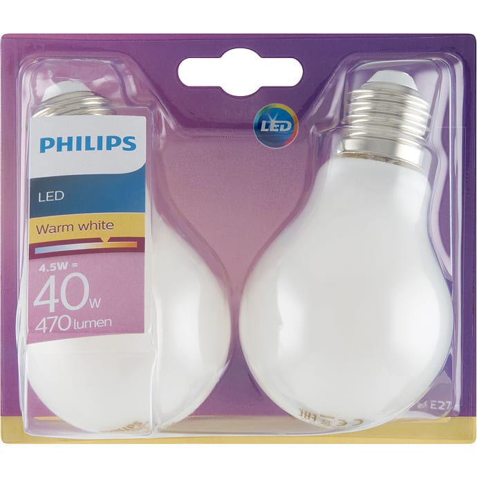 Philips LED kronepærer 4,5W 2-pak - varmt hvidt lys