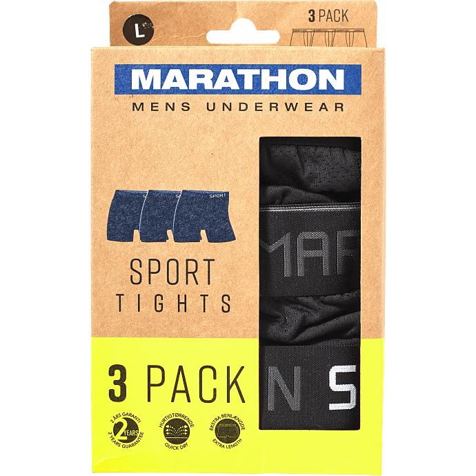 Marathon herre 3-pak sports tights str. XL - sort