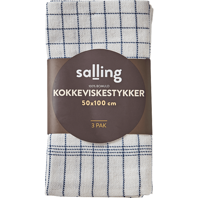 Salling kokkeviskestykke 3-pak - hvid med blå tern