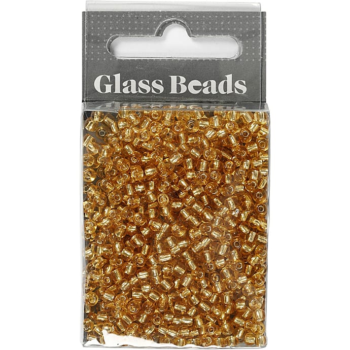 Rocaiperler, guld 25g hulstr. 0,6-1,0 mm