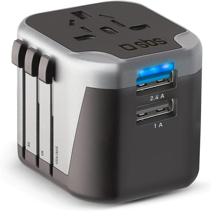 SBS universal rejseadapter 12 W - sort/sølv