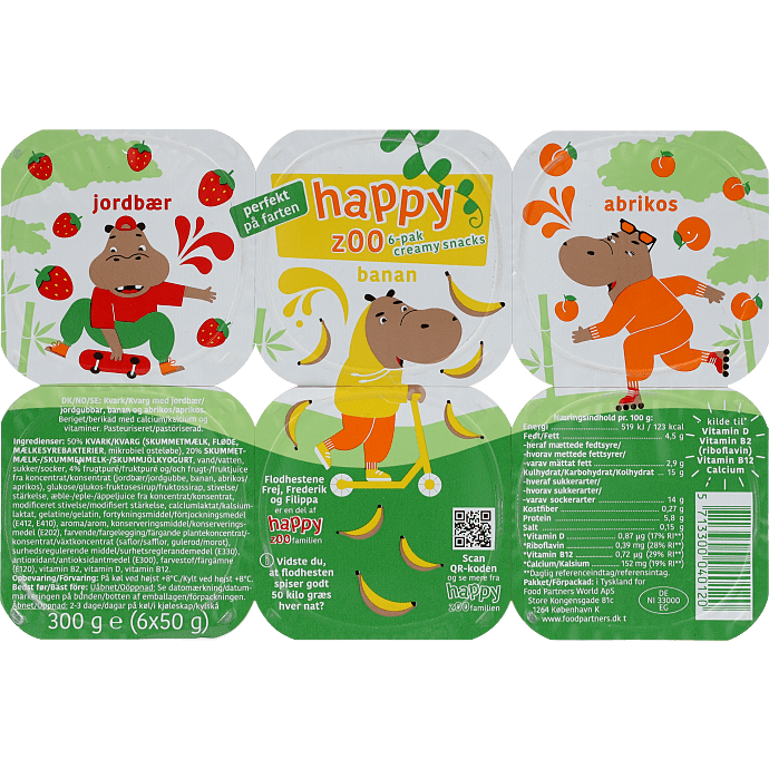 Kvark m. jordbær, banan og abrikos