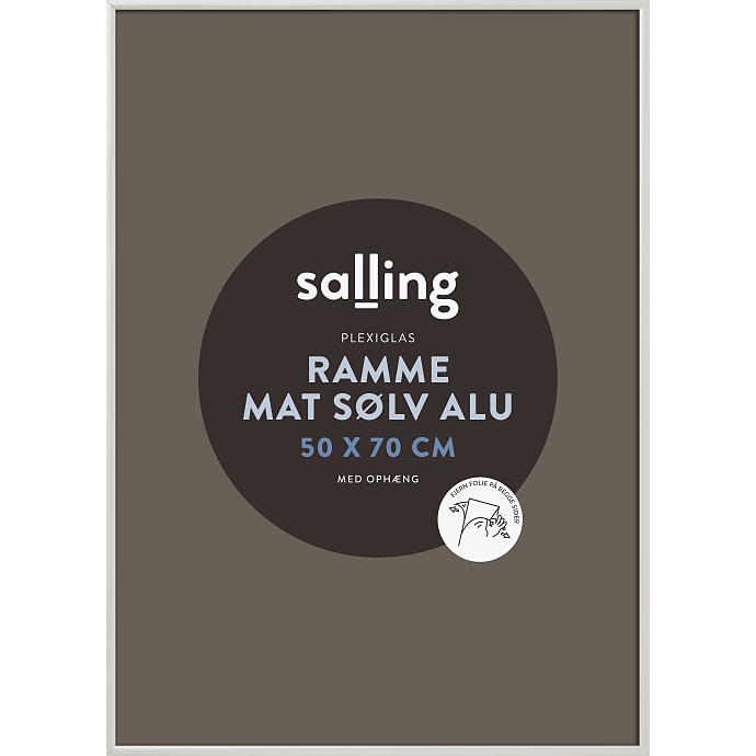 Mat sølv ramme m. plexiglas - 50x70 cm