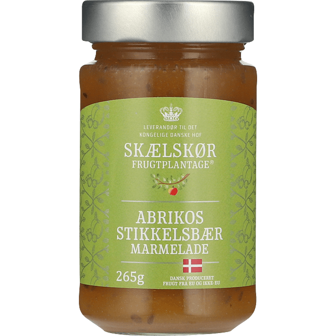 Abrikos- og stikkelsbærmarmelade