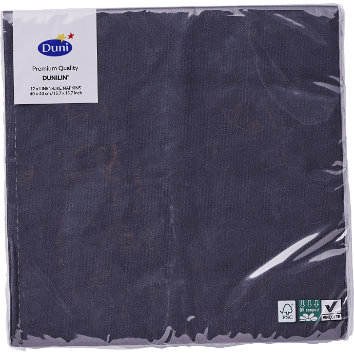 Duni ensfarvede servietter 40x40 cm 12-pak - sort
